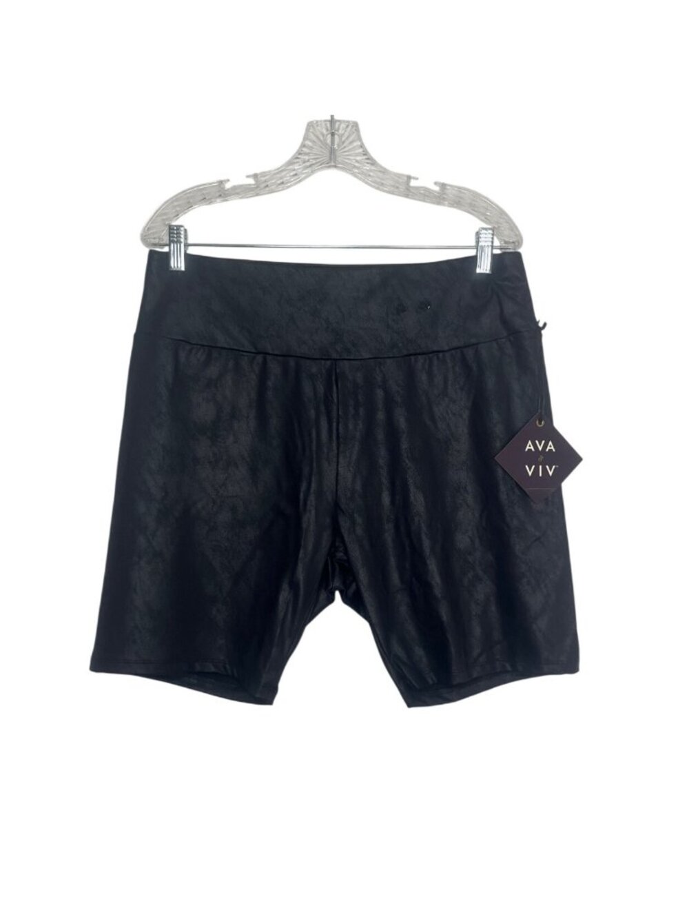 Ava & Viv High Waist Faux Leather Biker Shorts 1X Black New Liquid Shine